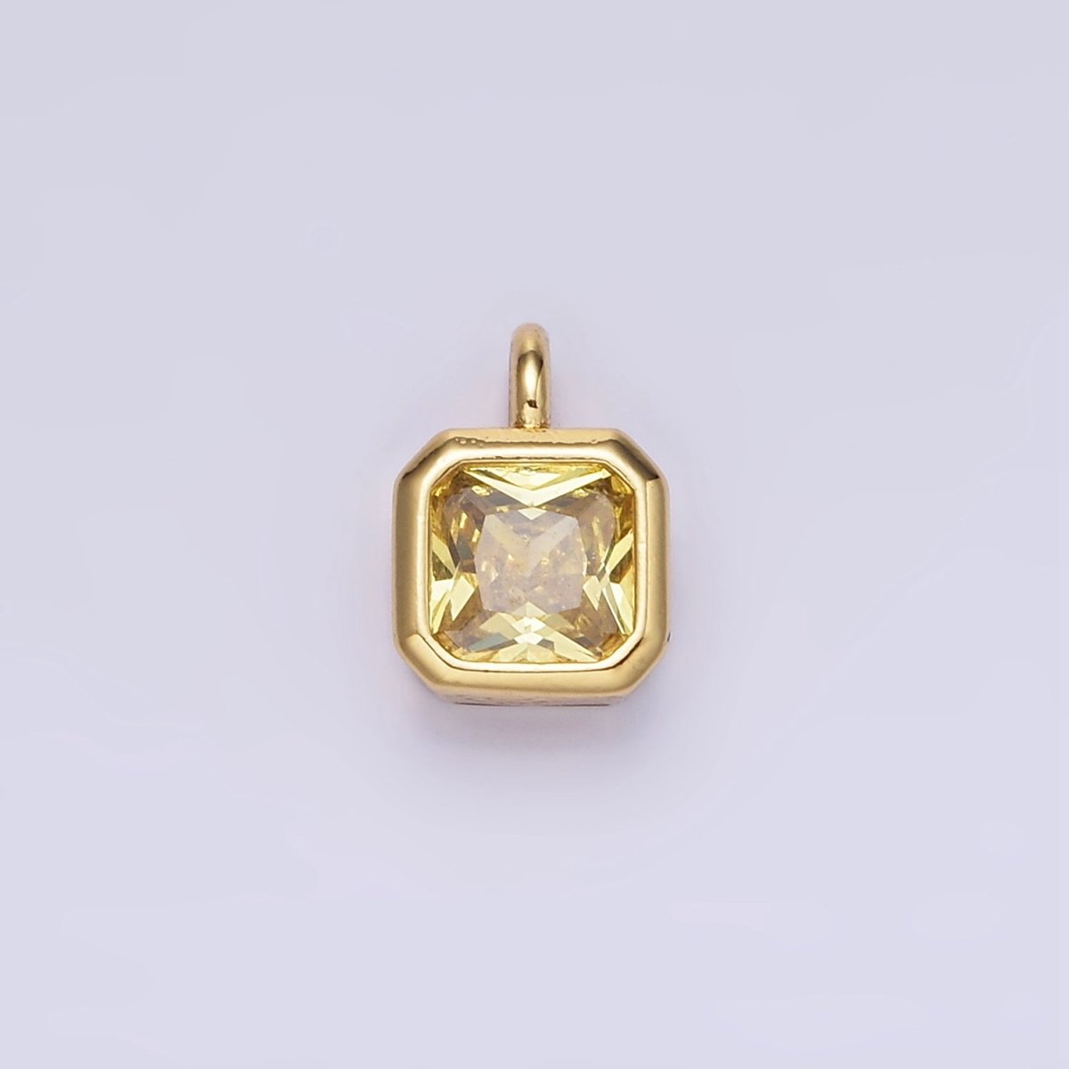 14K Gold Filled Birthstone CZ Square Edged Bezel Charm in Gold &amp; Silver | W758 - W769