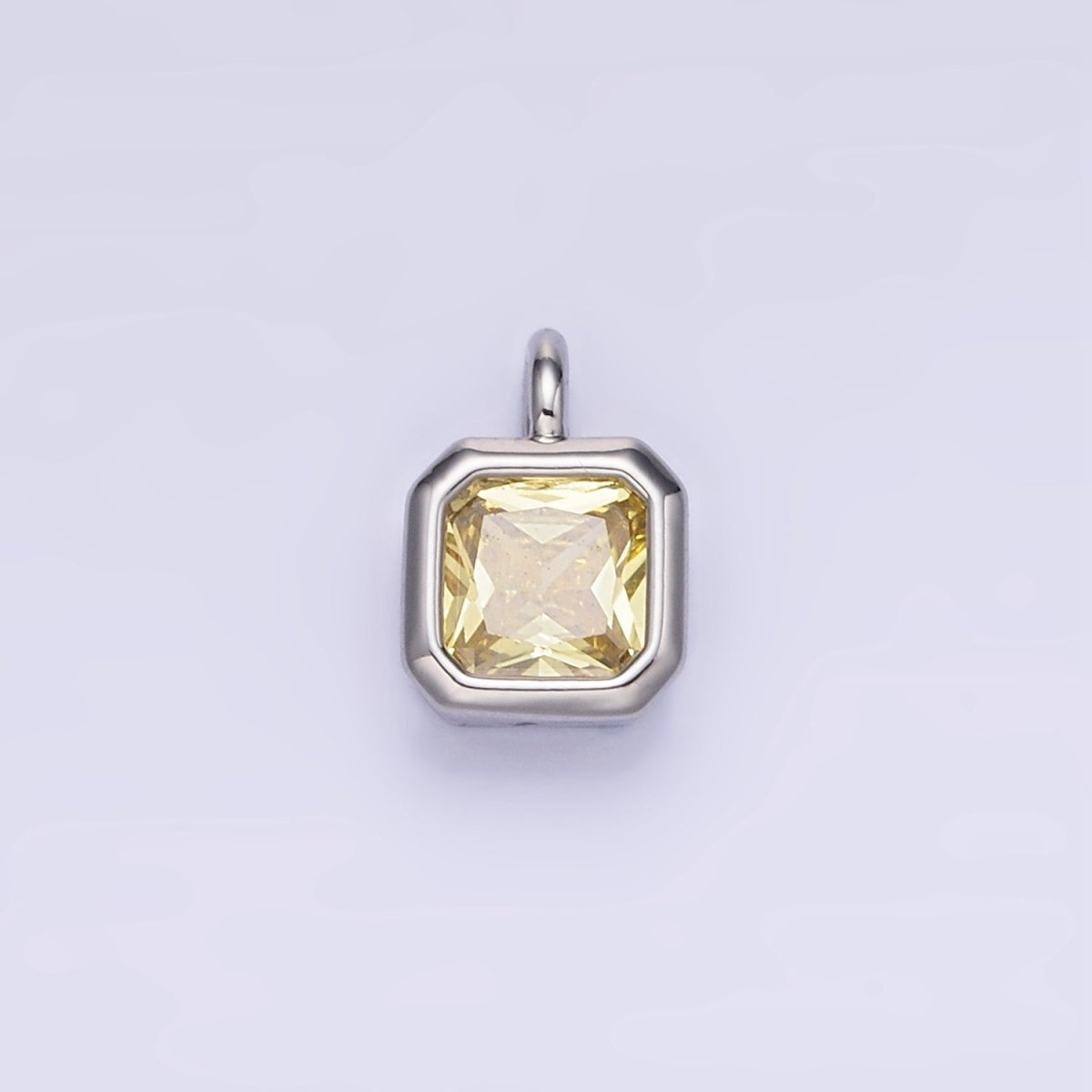 14K Gold Filled Birthstone CZ Square Edged Bezel Charm in Gold &amp; Silver | W758 - W769