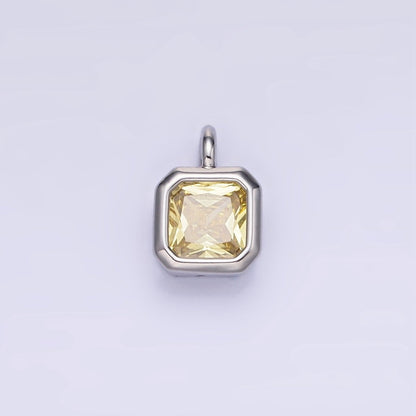 14K Gold Filled Birthstone CZ Square Edged Bezel Charm in Gold &amp; Silver | W758 - W769