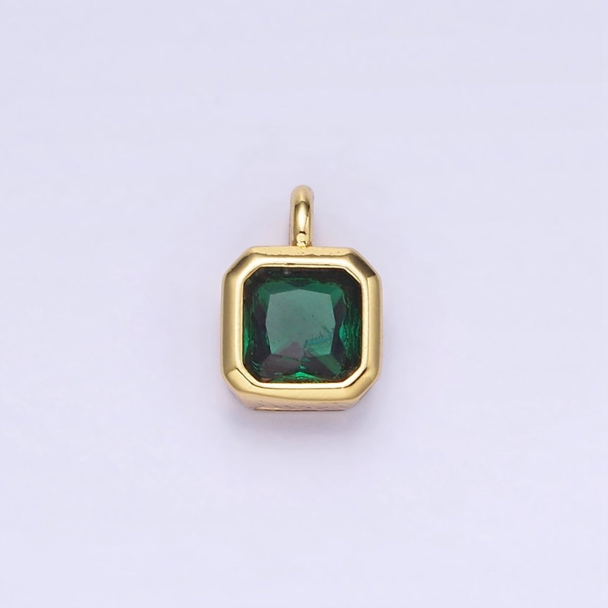 14K Gold Filled Birthstone CZ Square Edged Bezel Charm in Gold &amp; Silver | W758 - W769