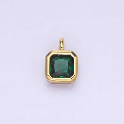 14K Gold Filled Birthstone CZ Square Edged Bezel Charm in Gold &amp; Silver | W758 - W769