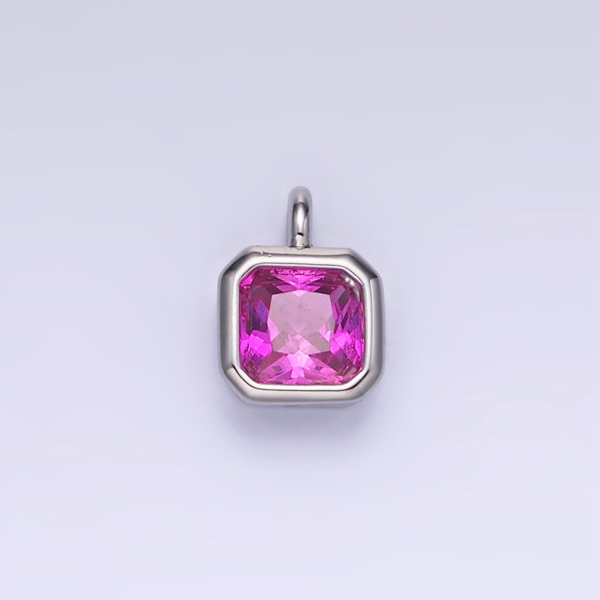14K Gold Filled Birthstone CZ Square Edged Bezel Charm in Gold &amp; Silver | W758 - W769
