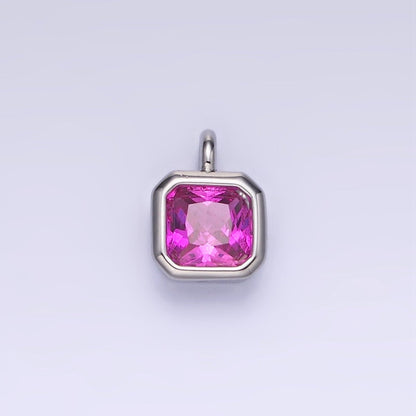 14K Gold Filled Birthstone CZ Square Edged Bezel Charm in Gold &amp; Silver | W758 - W769
