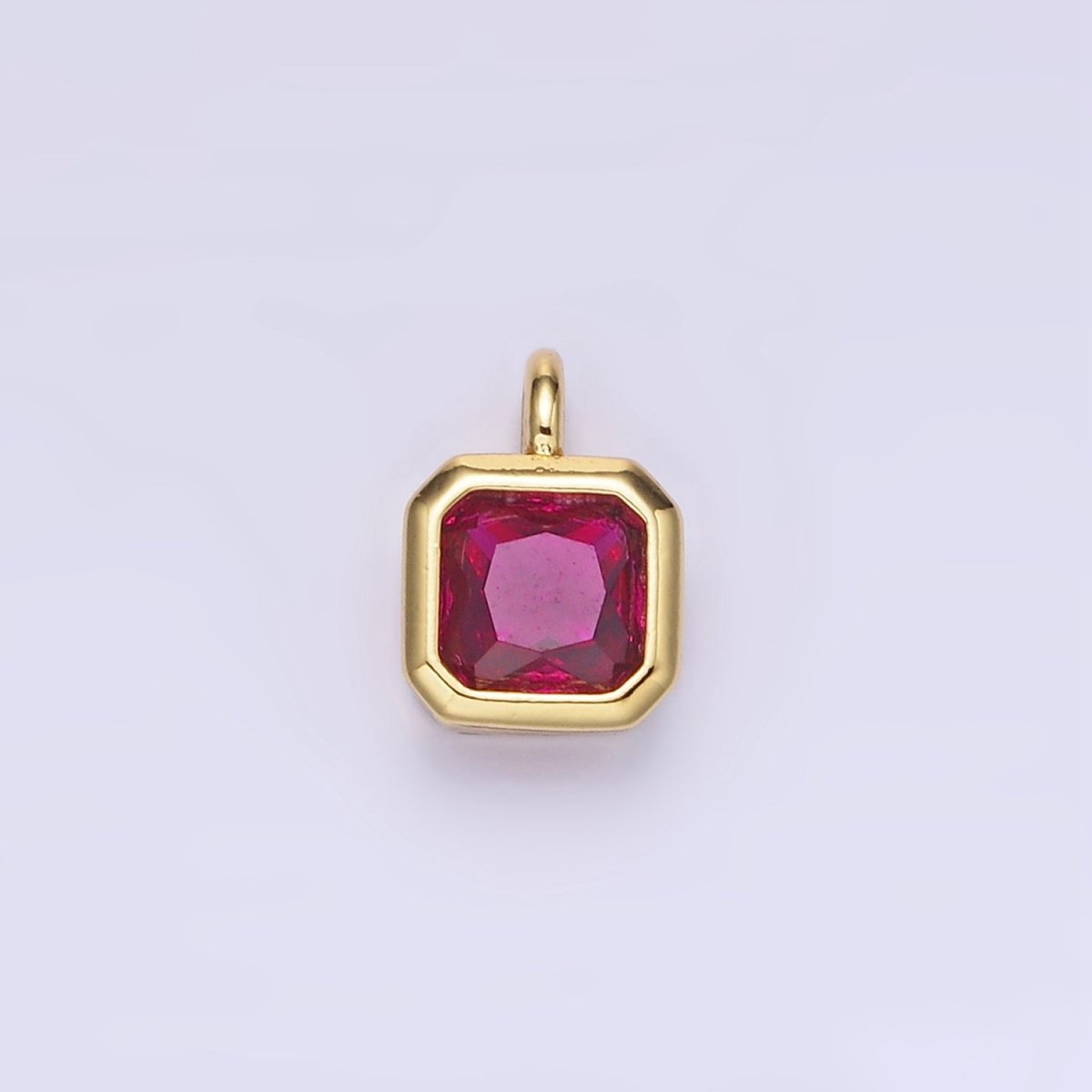 14K Gold Filled Birthstone CZ Square Edged Bezel Charm in Gold &amp; Silver | W758 - W769