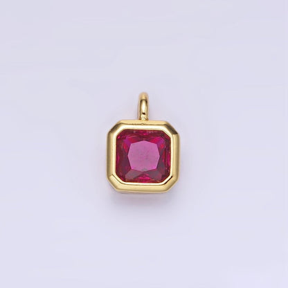 14K Gold Filled Birthstone CZ Square Edged Bezel Charm in Gold &amp; Silver | W758 - W769