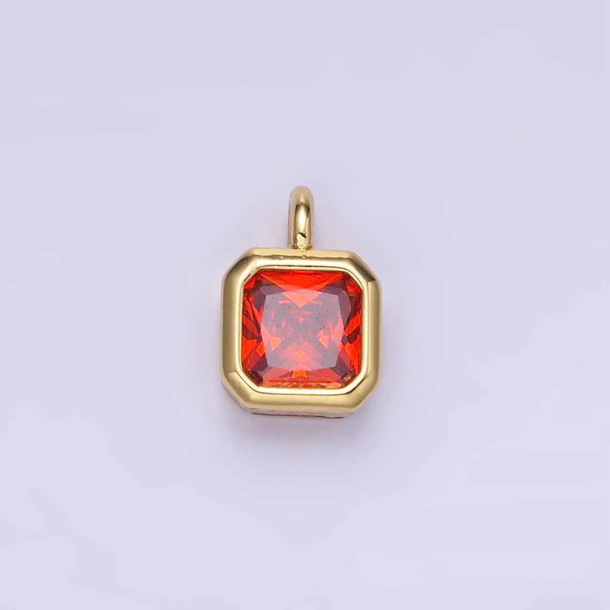 14K Gold Filled Birthstone CZ Square Edged Bezel Charm in Gold &amp; Silver | W758 - W769