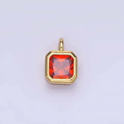 14K Gold Filled Birthstone CZ Square Edged Bezel Charm in Gold &amp; Silver | W758 - W769