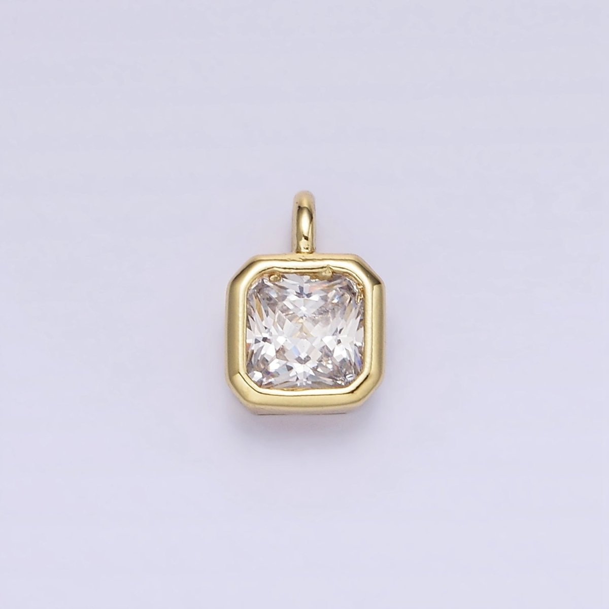 14K Gold Filled Birthstone CZ Square Edged Bezel Charm in Gold &amp; Silver | W758 - W769