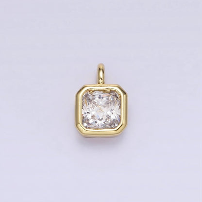 14K Gold Filled Birthstone CZ Square Edged Bezel Charm in Gold &amp; Silver | W758 - W769