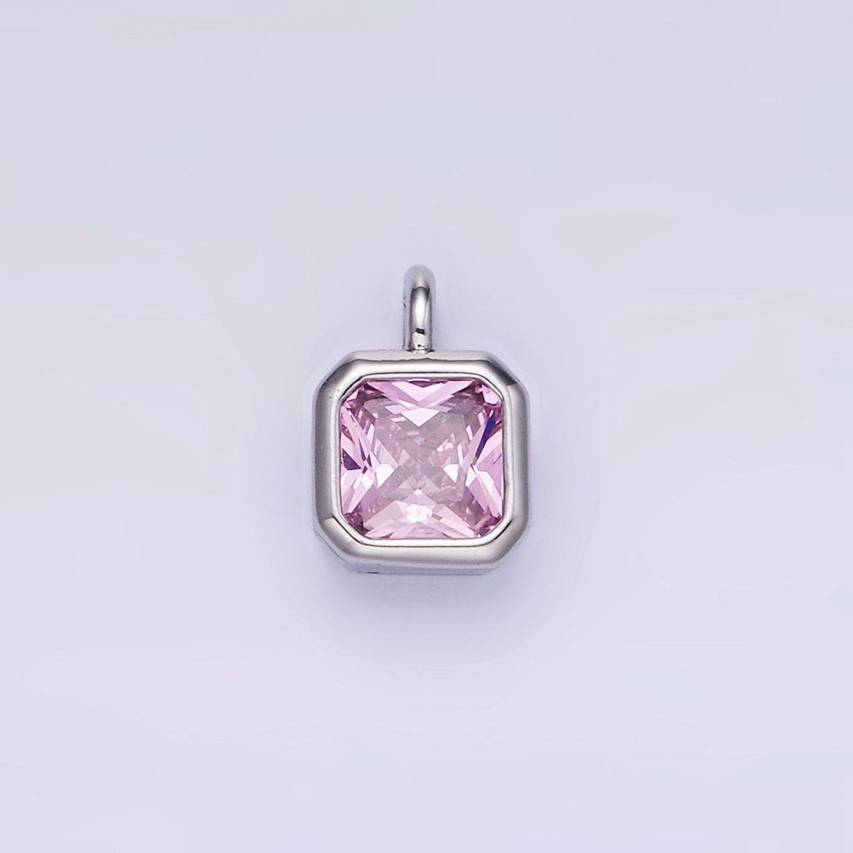 14K Gold Filled Birthstone CZ Square Edged Bezel Charm in Gold &amp; Silver | W758 - W769