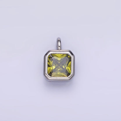 14K Gold Filled Birthstone CZ Square Edged Bezel Charm in Gold &amp; Silver | W758 - W769