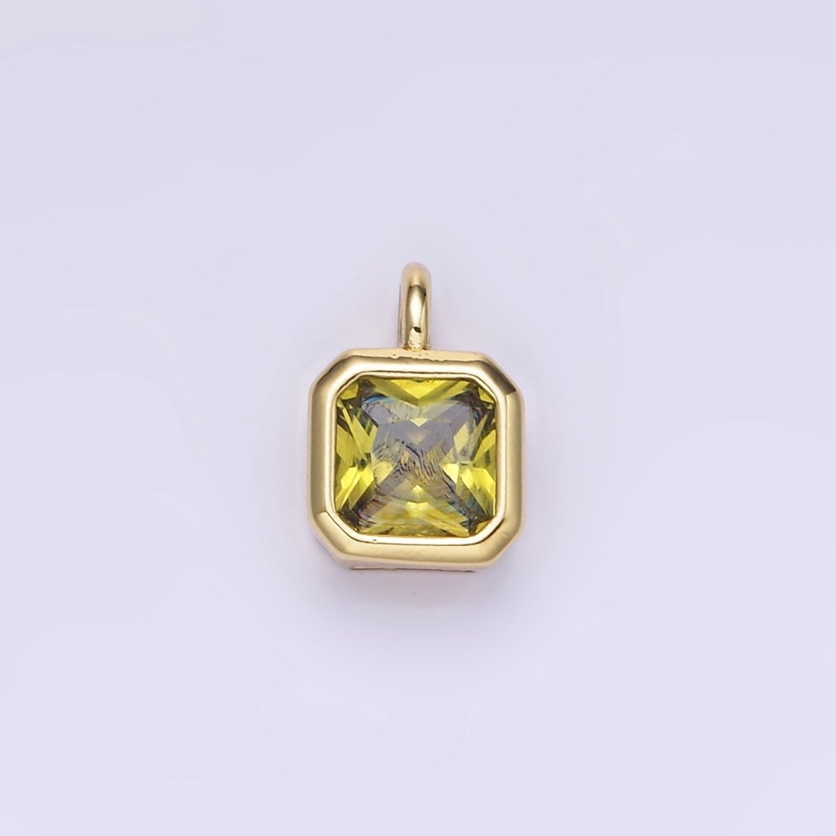 14K Gold Filled Birthstone CZ Square Edged Bezel Charm in Gold &amp; Silver | W758 - W769