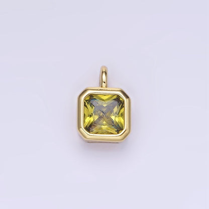 14K Gold Filled Birthstone CZ Square Edged Bezel Charm in Gold &amp; Silver | W758 - W769