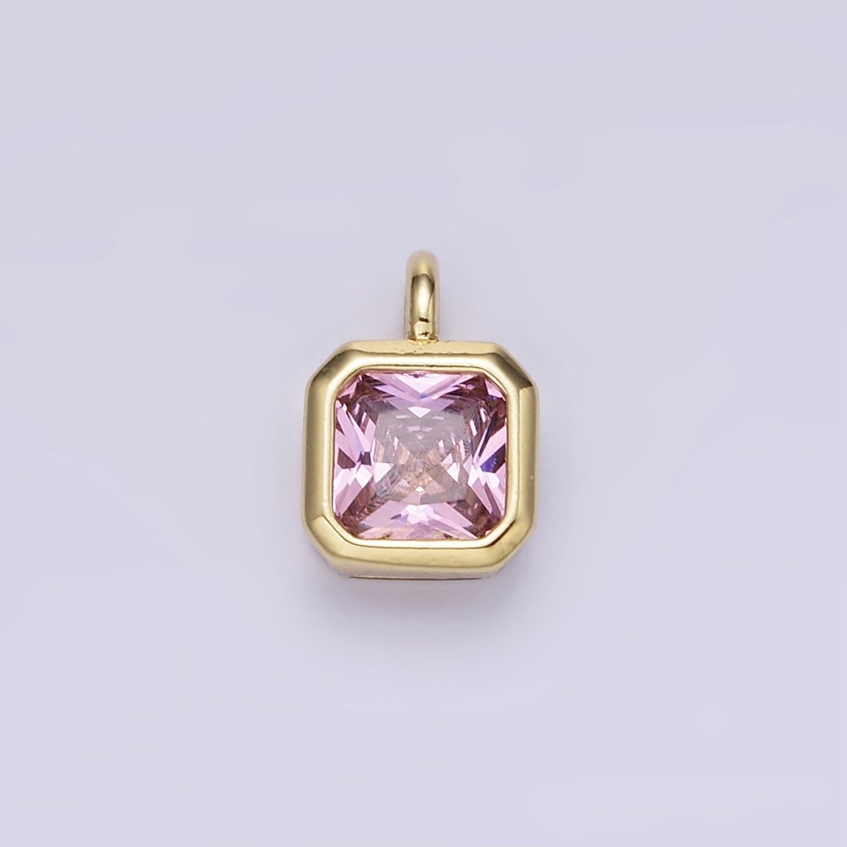 14K Gold Filled Birthstone CZ Square Edged Bezel Charm in Gold &amp; Silver | W758 - W769