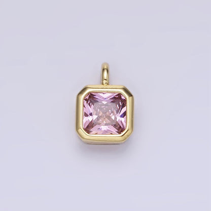 14K Gold Filled Birthstone CZ Square Edged Bezel Charm in Gold &amp; Silver | W758 - W769