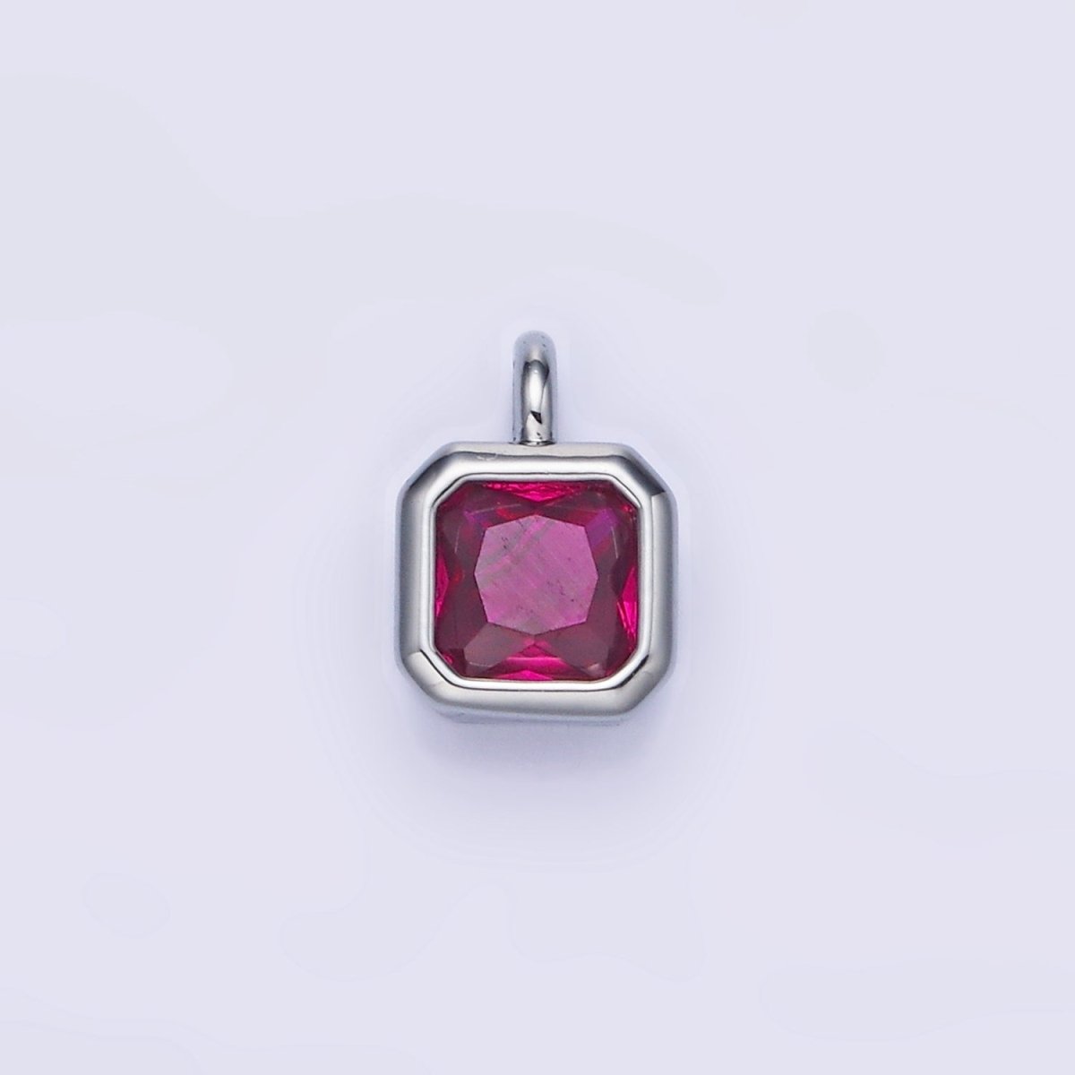 14K Gold Filled Birthstone CZ Square Edged Bezel Charm in Gold &amp; Silver | W758 - W769