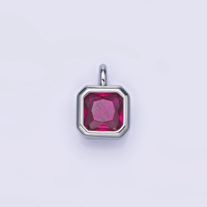 14K Gold Filled Birthstone CZ Square Edged Bezel Charm in Gold &amp; Silver | W758 - W769