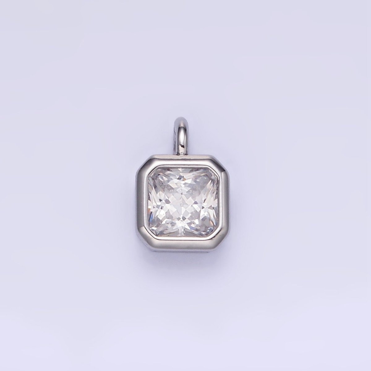 14K Gold Filled Birthstone CZ Square Edged Bezel Charm in Gold &amp; Silver | W758 - W769
