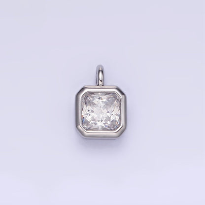 14K Gold Filled Birthstone CZ Square Edged Bezel Charm in Gold &amp; Silver | W758 - W769
