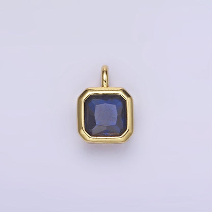 14K Gold Filled Birthstone CZ Square Edged Bezel Charm in Gold &amp; Silver | W758 - W769