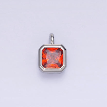 14K Gold Filled Birthstone CZ Square Edged Bezel Charm in Gold &amp; Silver | W758 - W769