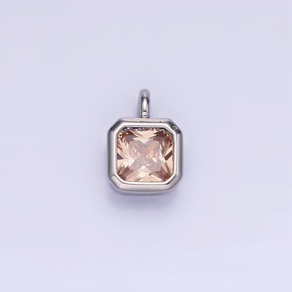 14K Gold Filled Birthstone CZ Square Edged Bezel Charm in Gold &amp; Silver | W758 - W769