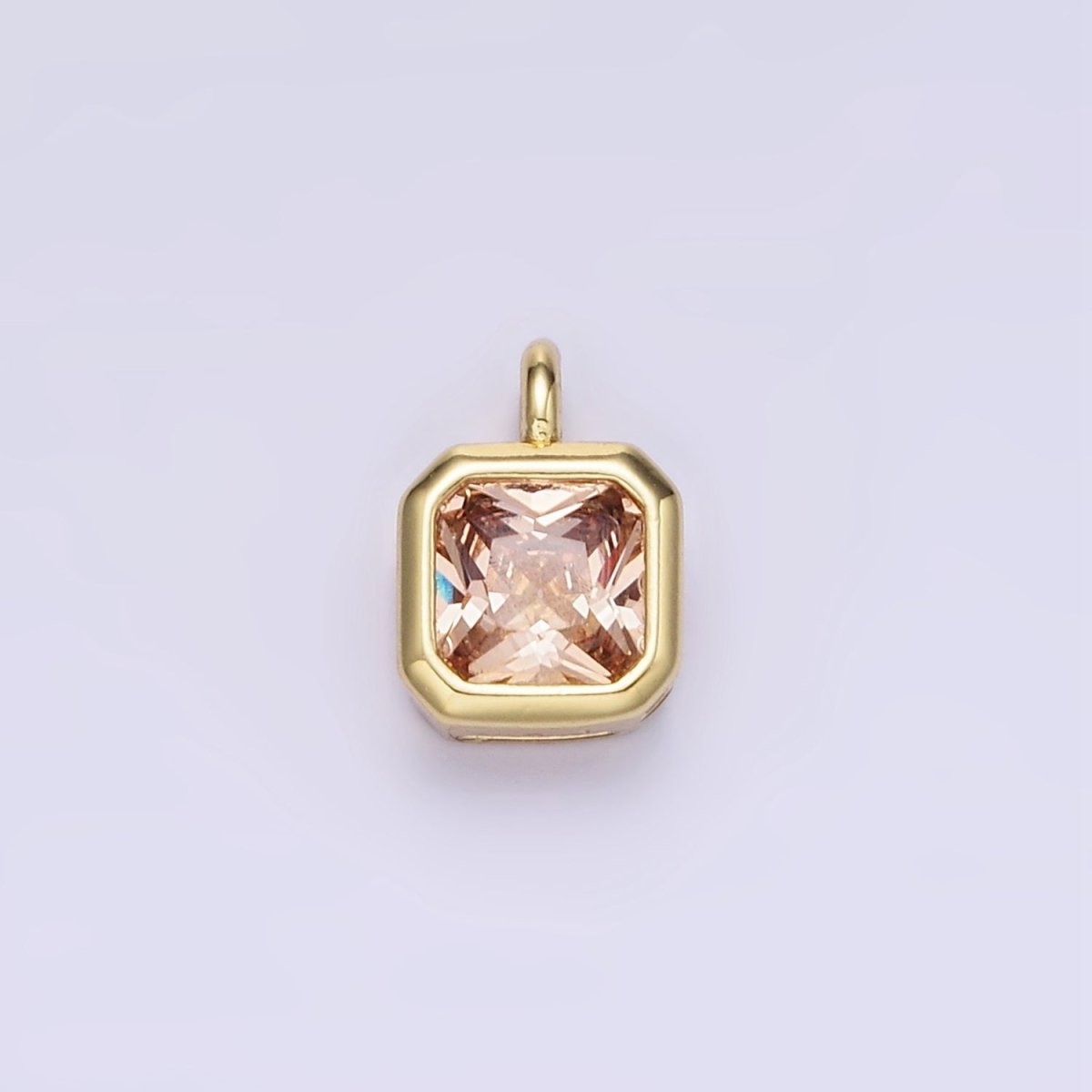 14K Gold Filled Birthstone CZ Square Edged Bezel Charm in Gold &amp; Silver | W758 - W769