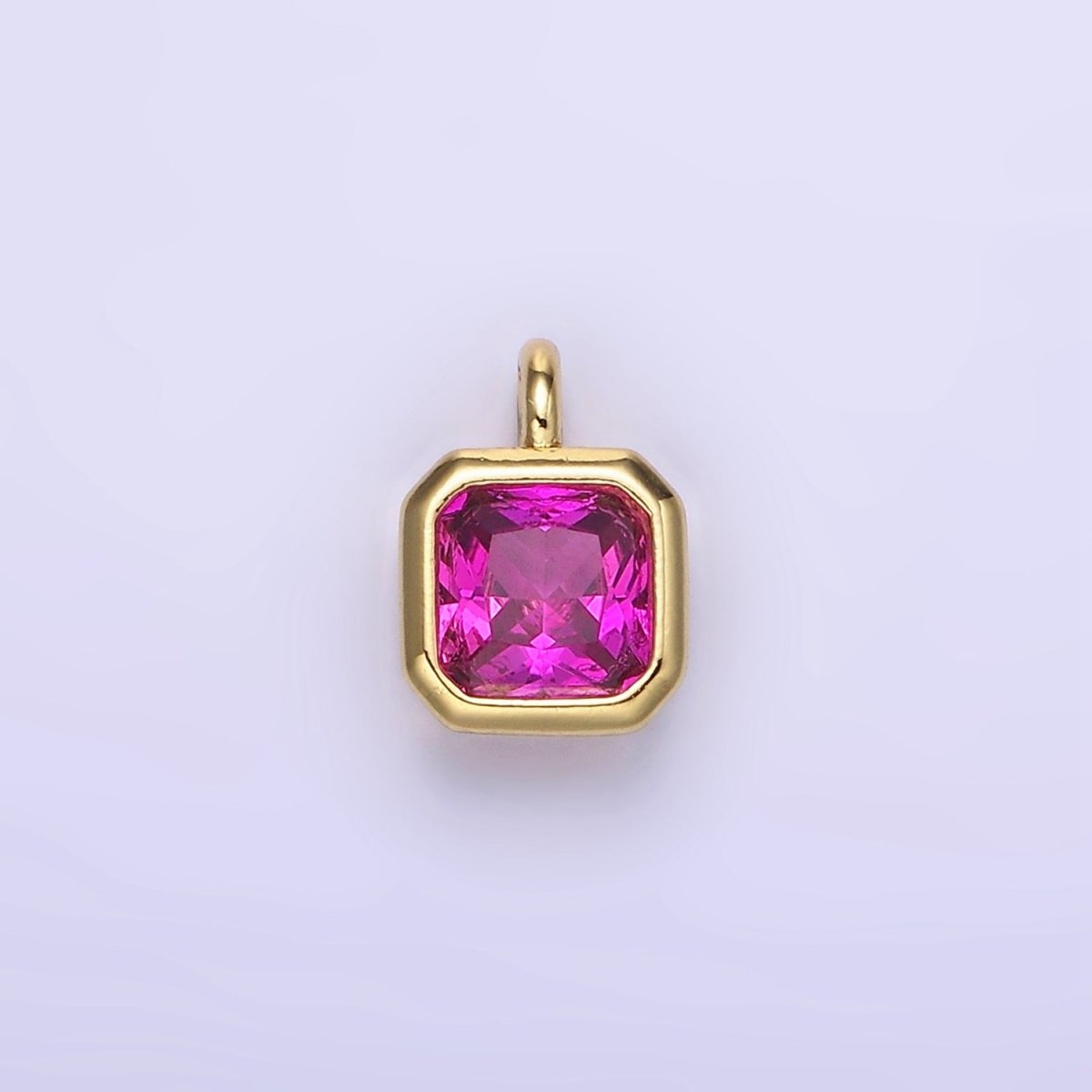 14K Gold Filled Birthstone CZ Square Edged Bezel Charm in Gold &amp; Silver | W758 - W769