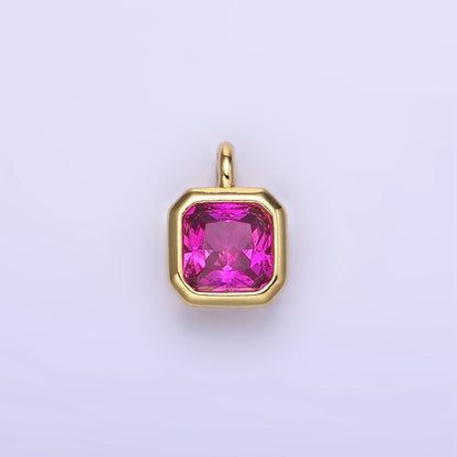 14K Gold Filled Birthstone CZ Square Edged Bezel Charm in Gold &amp; Silver | W758 - W769