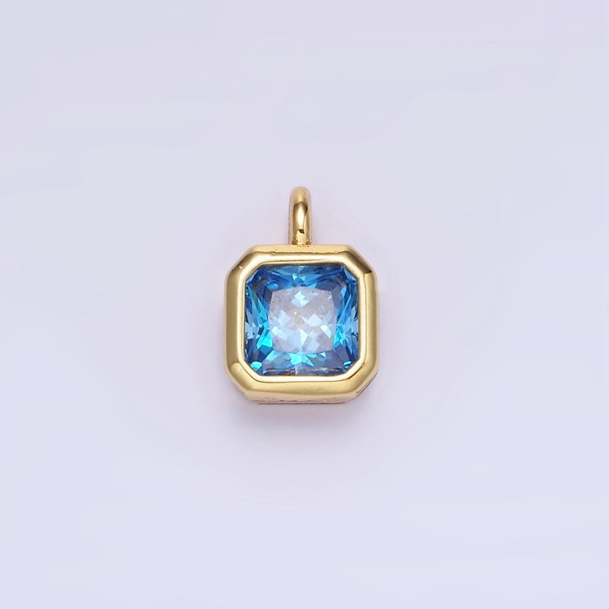 14K Gold Filled Birthstone CZ Square Edged Bezel Charm in Gold &amp; Silver | W758 - W769