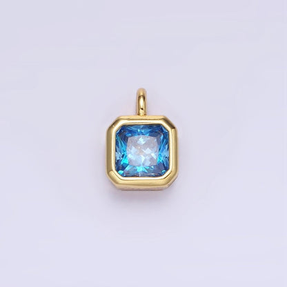 14K Gold Filled Birthstone CZ Square Edged Bezel Charm in Gold &amp; Silver | W758 - W769