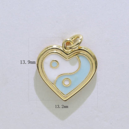 14K Gold Filled Enamel Y2K Jewelry Colorful Enamel Yin yang Charm Heart Pendant E-878 E-879 E-880