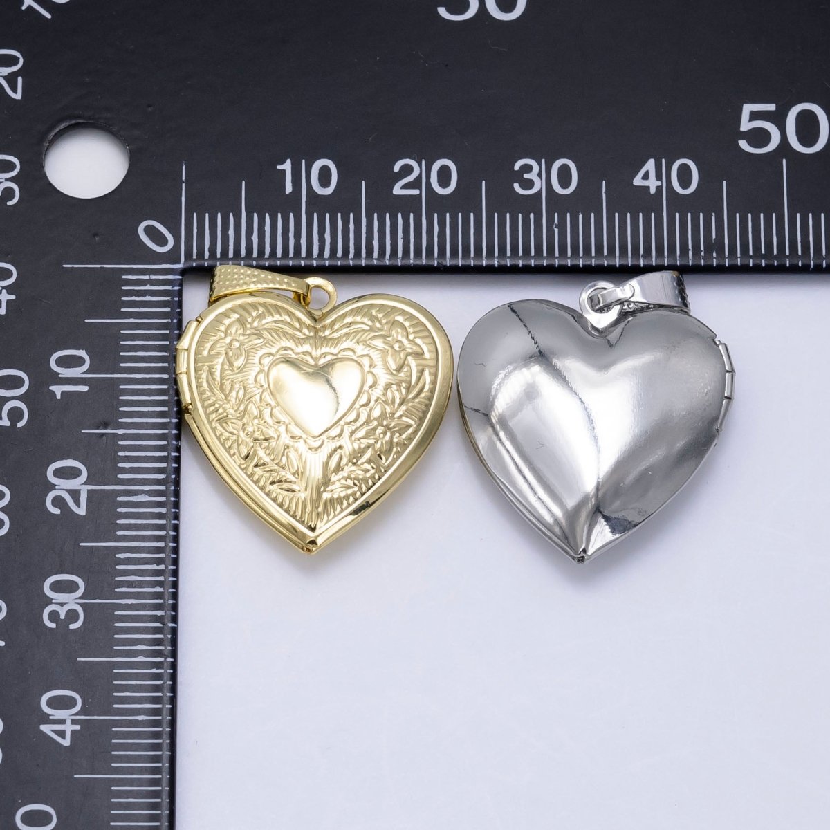 14K Gold Filled Engraved Flower Leaf Sunburst Heart Locket Pendant in Gold &amp; Silver | H049
