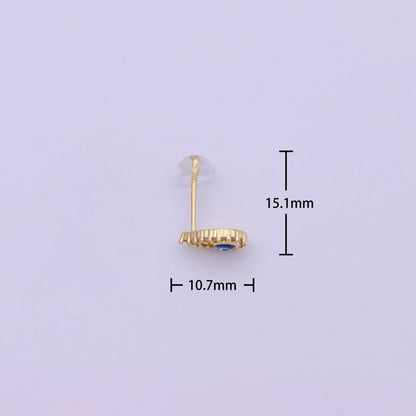 14K Gold Filled Evil Eye Micro Paved CZ Open Teardrop Stud Earrings | AB1246