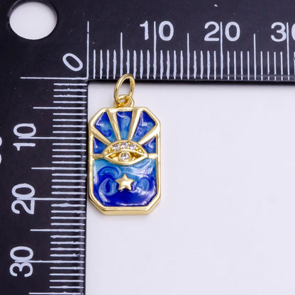 14K Gold Filled Evil Eye Star Bar Ray Blue Swirl Enamel Tag Charm | AC1456