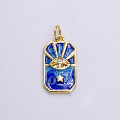 14K Gold Filled Evil Eye Star Bar Ray Blue Swirl Enamel Tag Charm | AC1456
