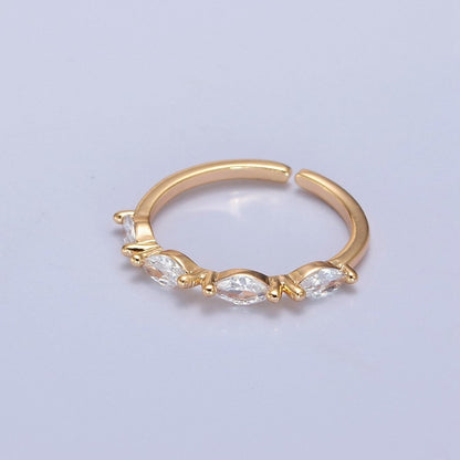 14K Gold Filled Eye Clear Marquise Lined Thin Gold Adjustable Stacking Ring | O-2150