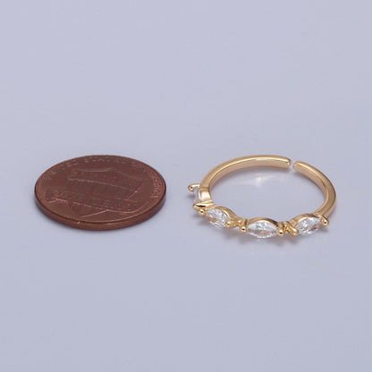 14K Gold Filled Eye Clear Marquise Lined Thin Gold Adjustable Stacking Ring | O-2150