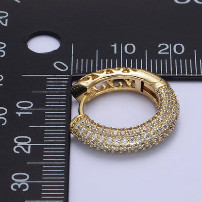 14K Gold Filled Filigree Micro Paved CZ 15mm Huggie Hoop Earrings | AB1528