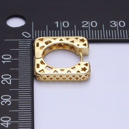 14K Gold Filled Filigree Star Thin Square Huggie Hoop Earrings | AB1526