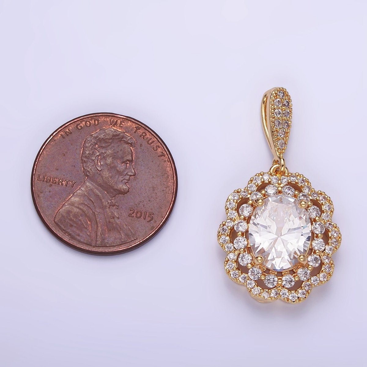 14K Gold Filled Flower Clear CZ Micro Paved Bail Pendant in Gold &amp; Silver | AA1163