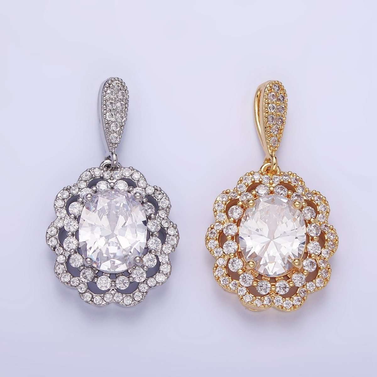 14K Gold Filled Flower Clear CZ Micro Paved Bail Pendant in Gold &amp; Silver | AA1163