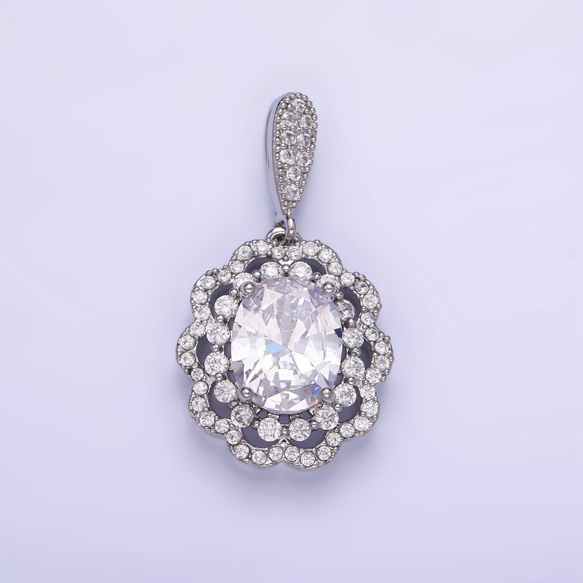 14K Gold Filled Flower Clear CZ Micro Paved Bail Pendant in Gold &amp; Silver | AA1163