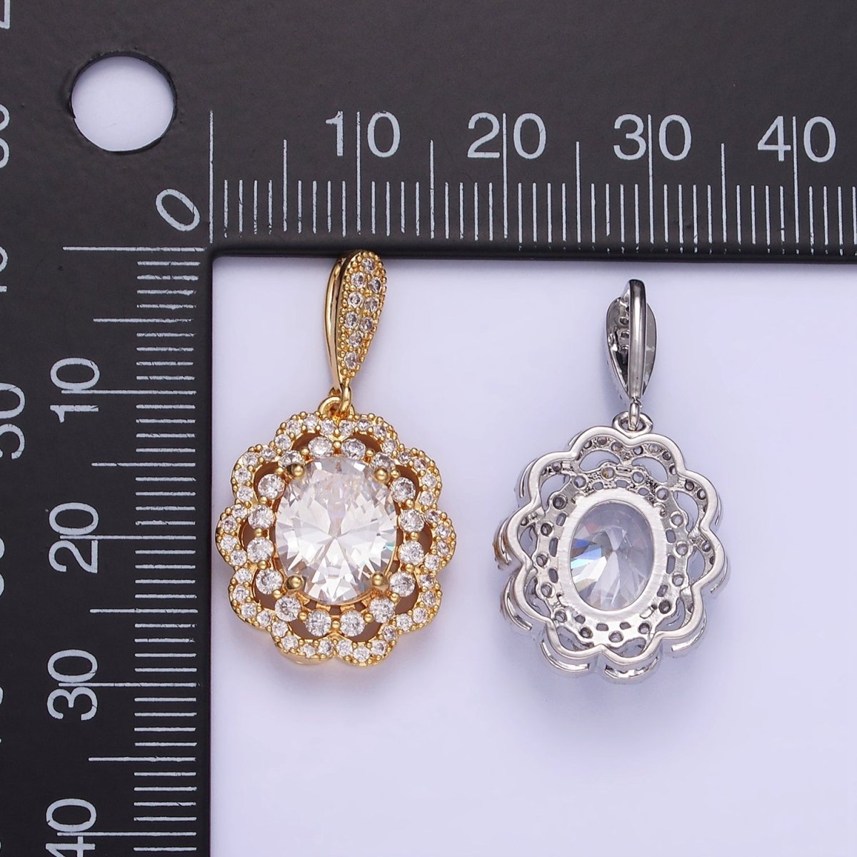 14K Gold Filled Flower Clear CZ Micro Paved Bail Pendant in Gold &amp; Silver | AA1163
