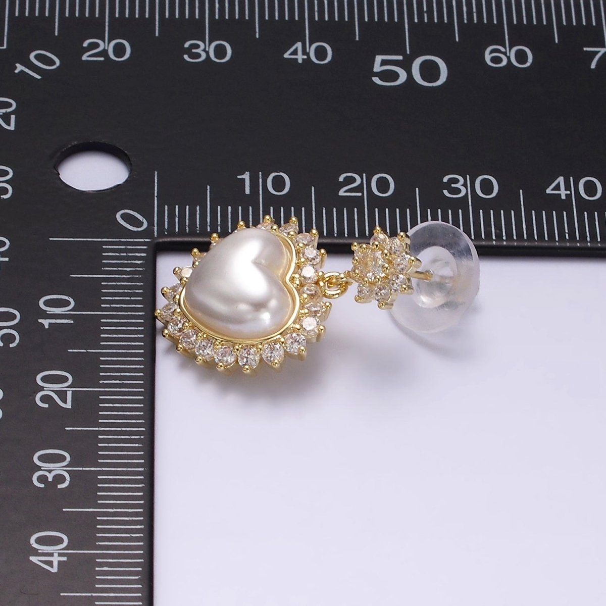 14K Gold Filled Flower CZ Heart Shell Pearl Drop Stud Earrings in Gold &amp; Silver | AE317 AE318