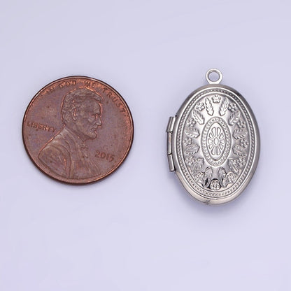 14K Gold Filled 25mm Flower Leaf Nature Oval Dome Minimalist Locket Charm in Gold &amp; Silver | AA1203
