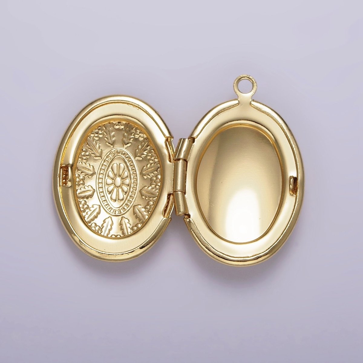 14K Gold Filled 25mm Flower Leaf Nature Oval Dome Minimalist Locket Charm in Gold &amp; Silver | AA1203