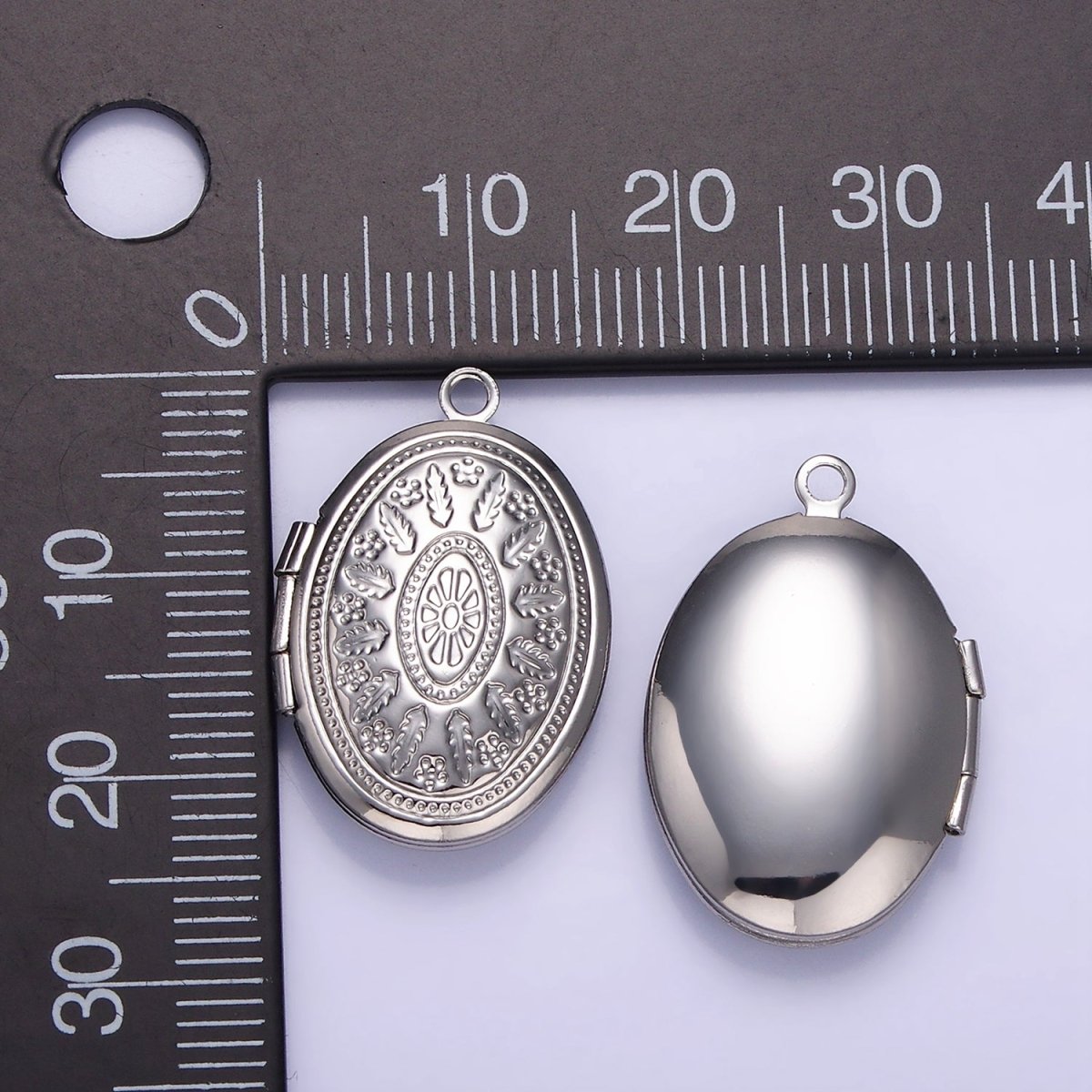14K Gold Filled 25mm Flower Leaf Nature Oval Dome Minimalist Locket Charm in Gold &amp; Silver | AA1203