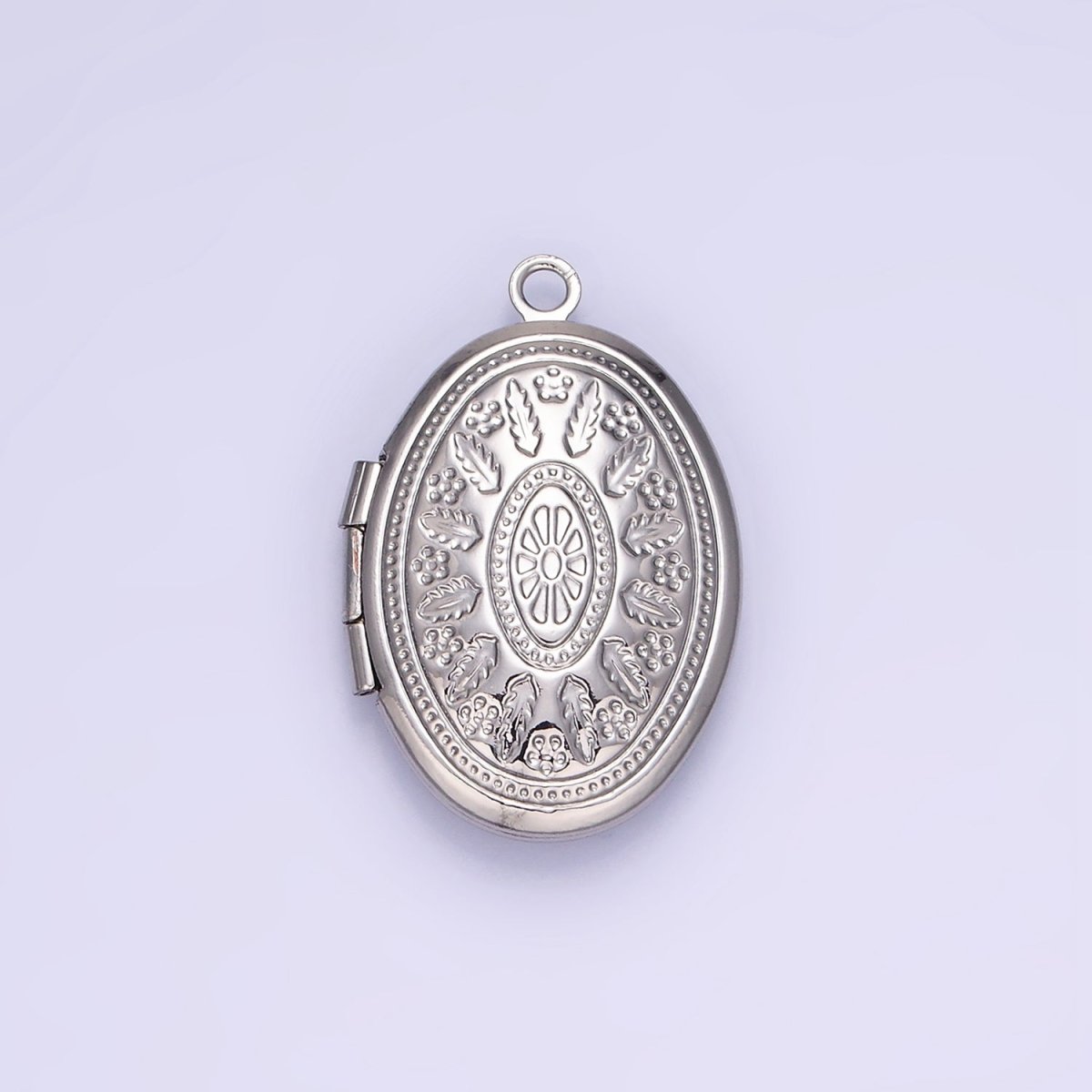 14K Gold Filled 25mm Flower Leaf Nature Oval Dome Minimalist Locket Charm in Gold &amp; Silver | AA1203