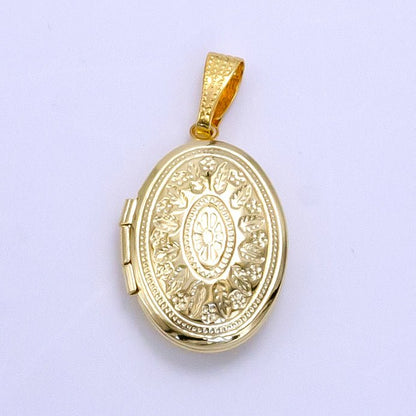 14K Gold Filled 25mm Flower Leaf Nature Oval Dome Minimalist Locket Charm in Gold &amp; Silver | AA1203